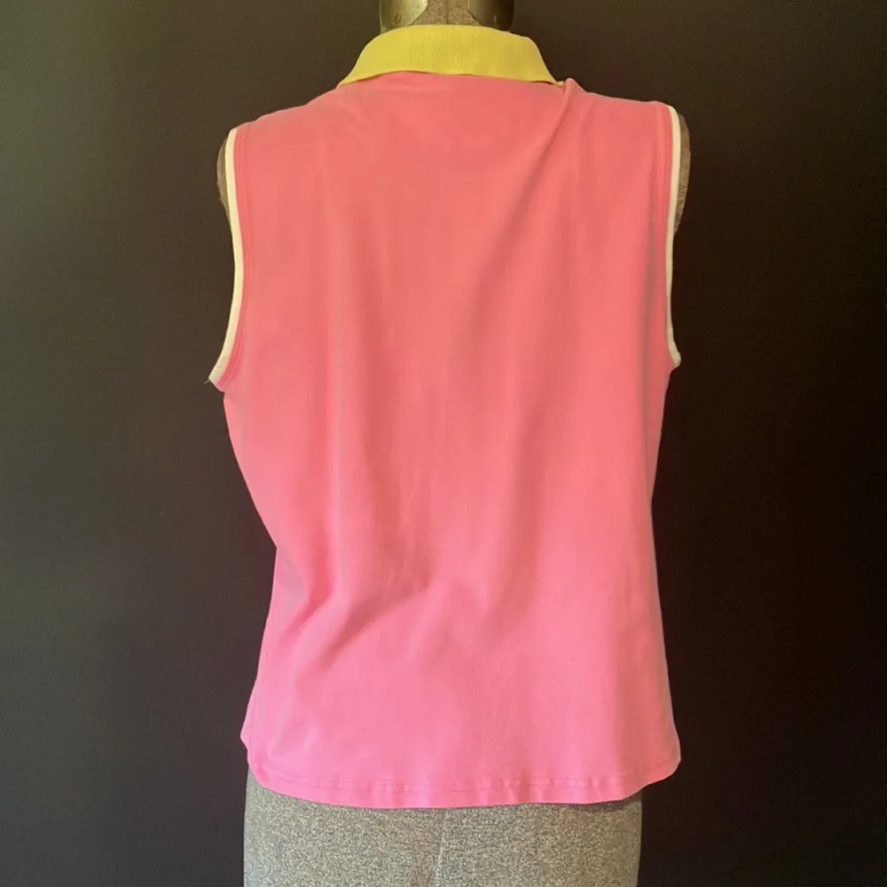 2000s Duck Head Pink Golf Shirt with Yellow Collar XL - Picture 2 of 12